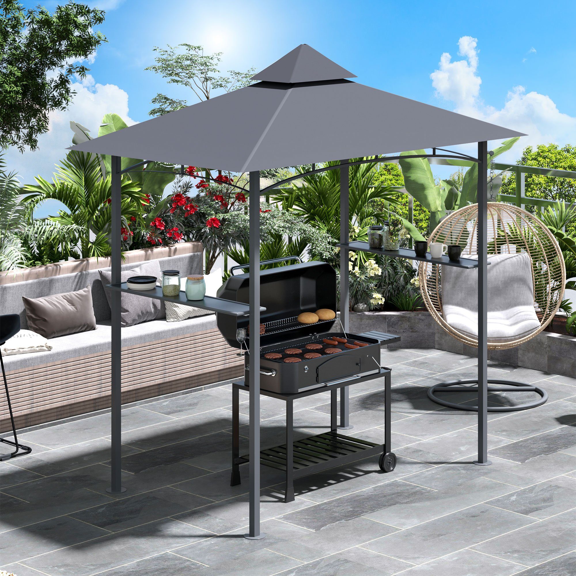 Outsunny Grillpavillon Grillpavillon, (Set, 1 Grillpavillon; 2 Seitenablage; 10 Hering; 1 Montageanleitung)