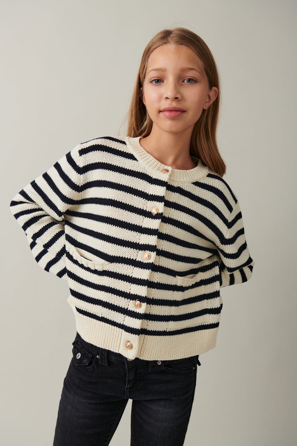 Y knitted striped cardigan