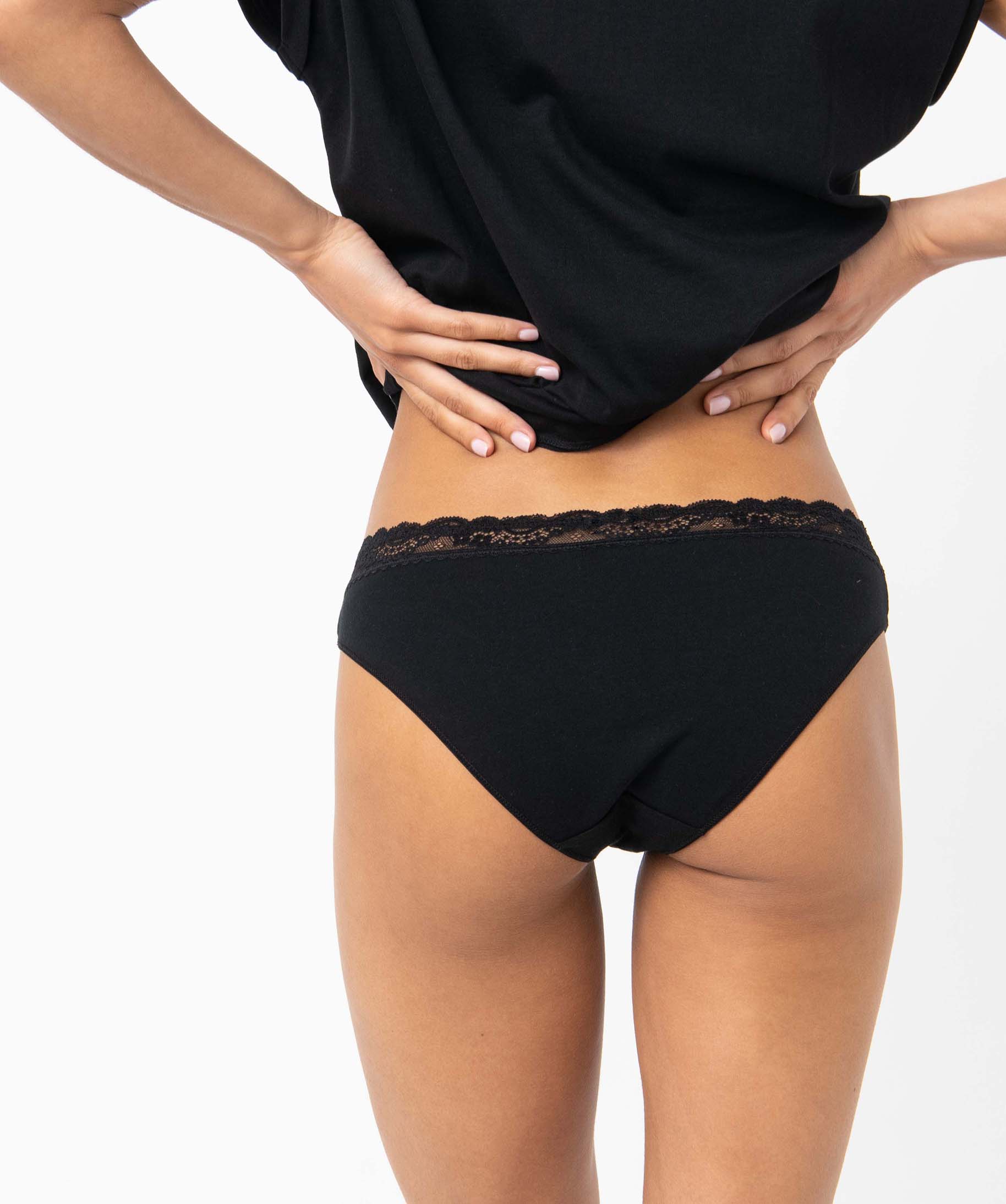 Culotte en coton stretch avec taille dentelle femme (lot de 2) noir | GEMO
