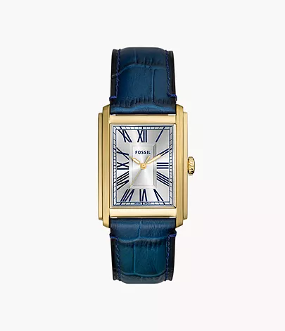 Fossil Uhr Carraway 3-Zeiger-Werk Krokoprägung Leder dunkelblau