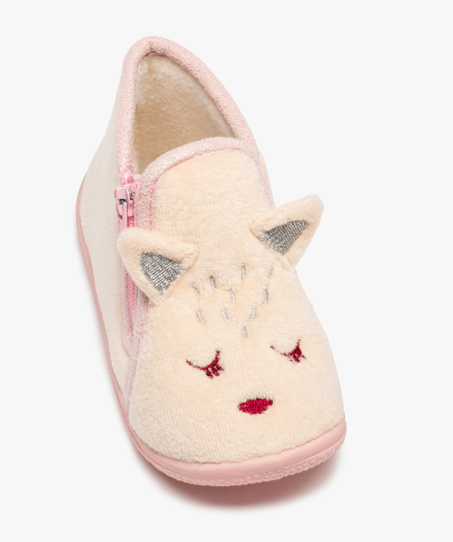 Chaussons bébé fille bottillons zippés avec oreilles en r... beige | GEMO
