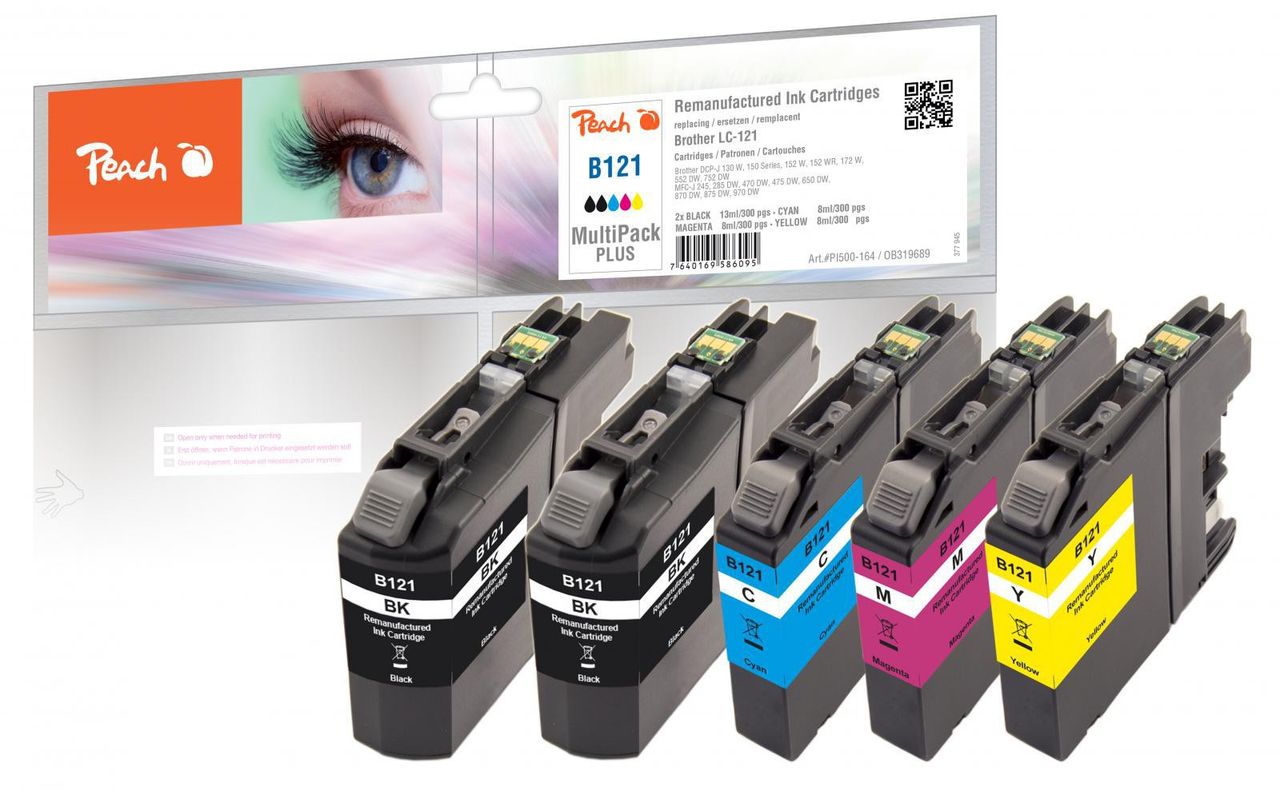 Peach Spar Plus Pack Tintenpatronen ersetzt Brother LC-121VALBP