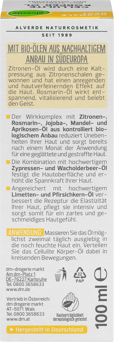Körperöl Cellulite Bio-Zitrone, Bio-Rosmarin, 100 ml