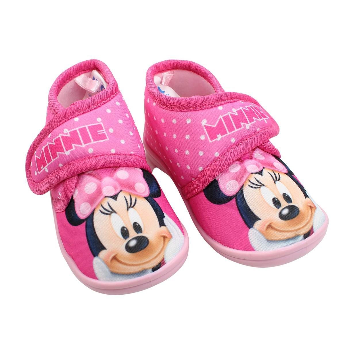 Minnie Maus Kinder Hausschuhe Kitaschuhe mit Klett Klettschuh Gr. 22 bis 27
