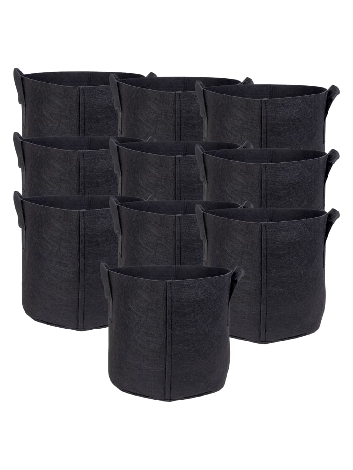 Intirilife Vlies Pflanzsack - Pflanzen Übertopf in 10x Schwarz - 26L - 35x30cm günstig kaufen 10