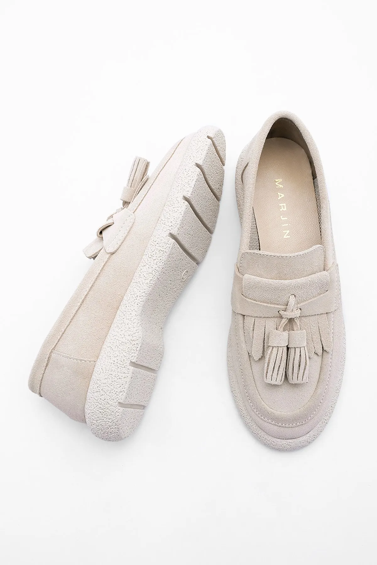 Marjin  Damen Echtleder Loafer Freizeitschuhe Suma Beige Wildleder