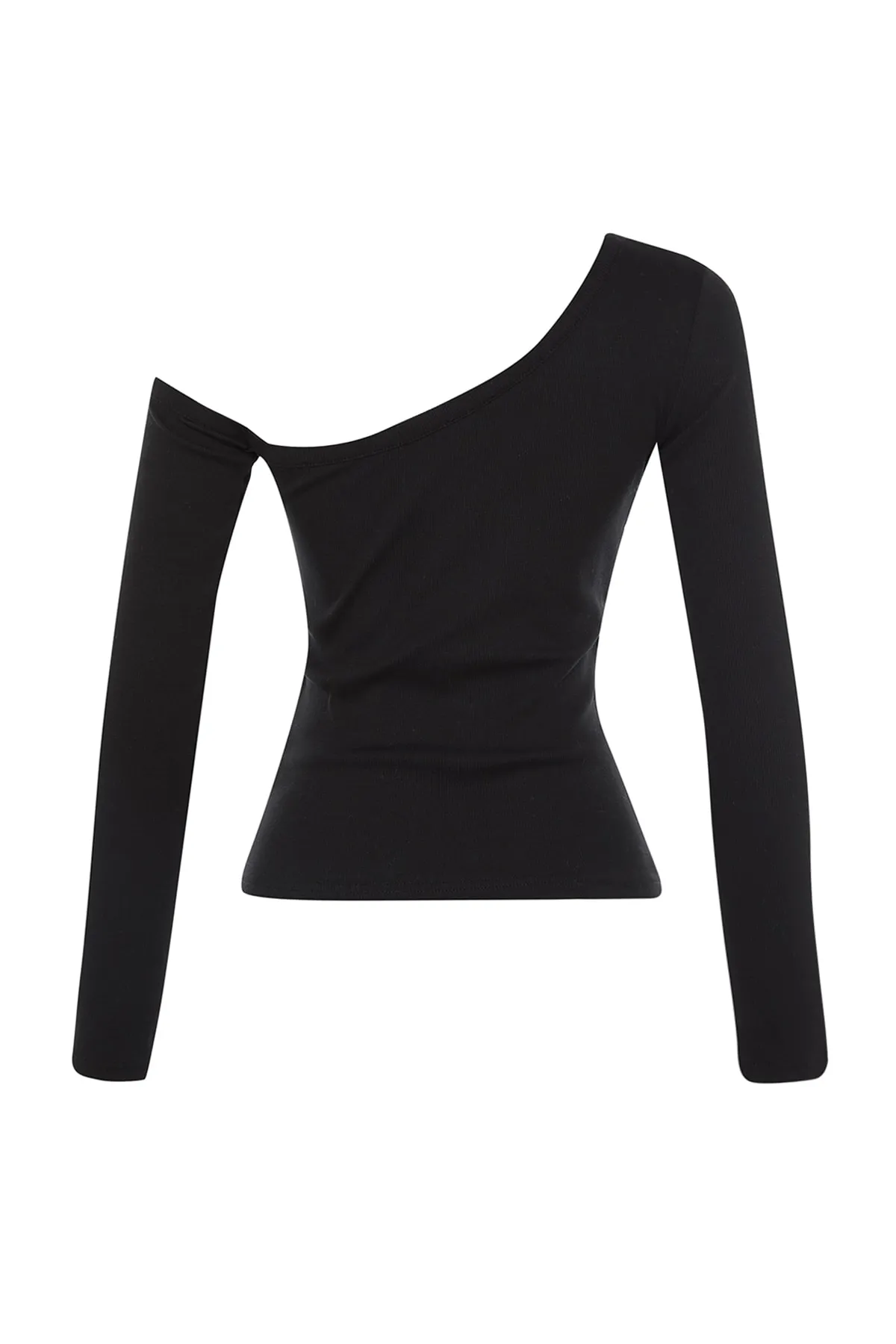 Trendyol Collection  Schwarze, figurbetonte, schulterfreie Strickbluse aus Cord-Baumwolle mit Stretch-Anteil TWOAW23BZ00475