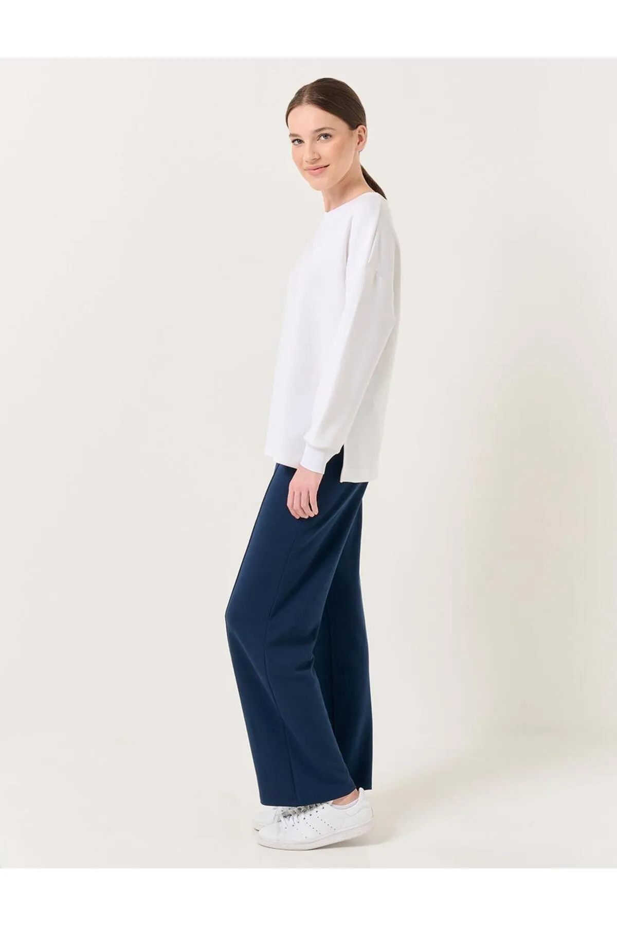 Jimmy Key  Marineblaue Jogginghose mit hohem Bund und normalem Beinschnitt