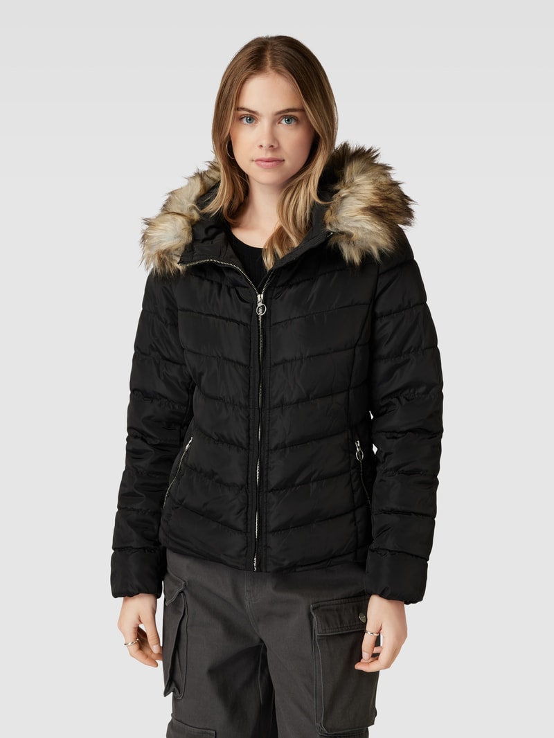 Steppjacke mit Kunstfellbesatz Modell 'ELLAN' in schwarz