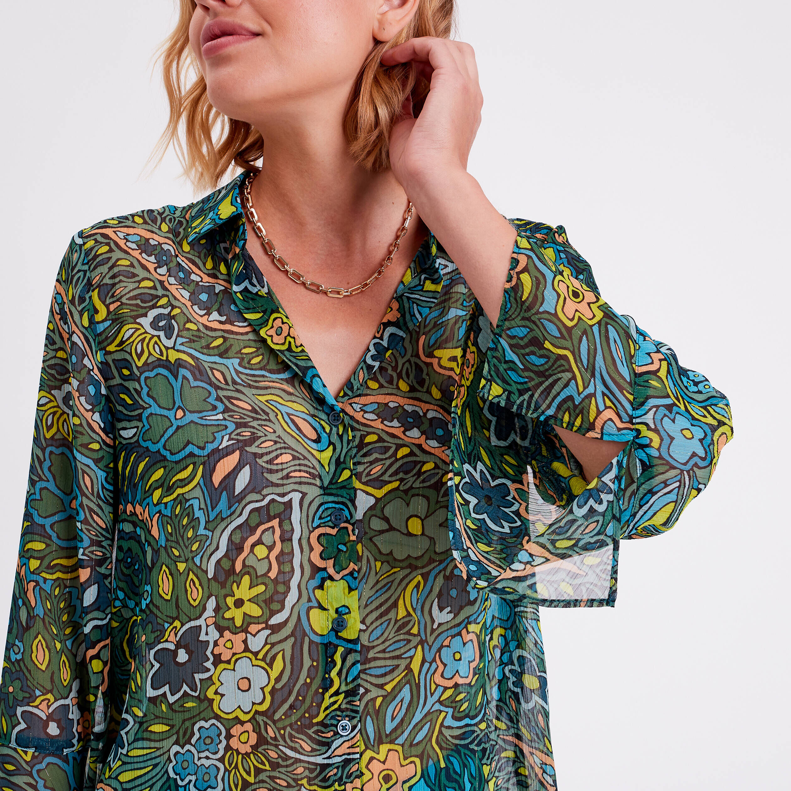 Chemise manches 3/4 noir femme | Cache Cache