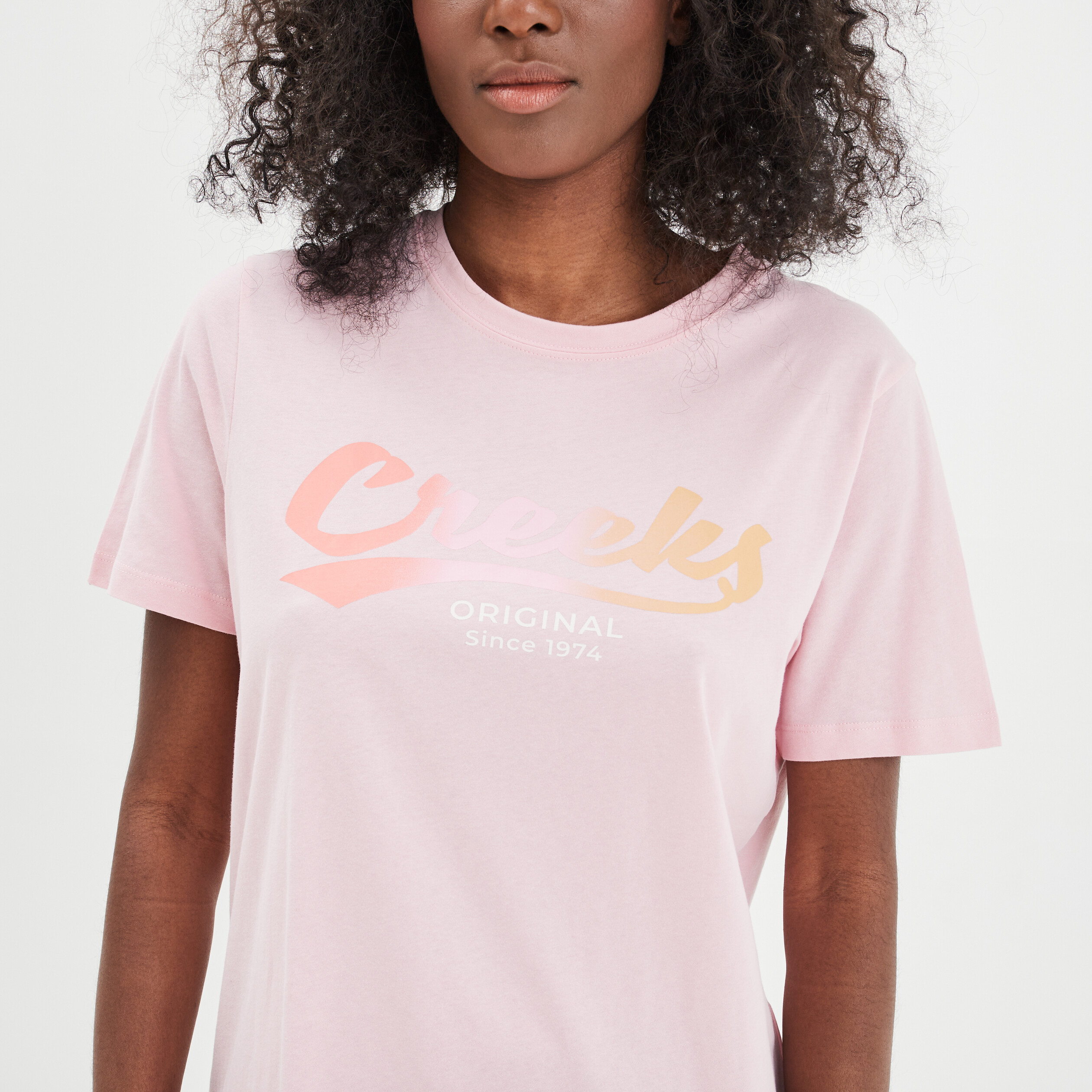 T-shirt oversize col rond coton Creeks rose clair femme | La Halle