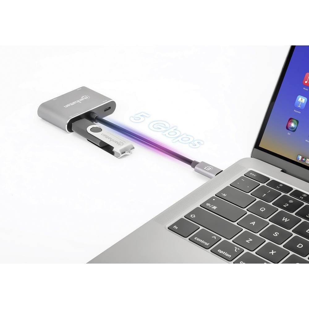 MANHATTAN Laptop-Dockingstation USB-C auf HDMI & VGA 4-in-1 Docking, USB-C® Power Delivery
