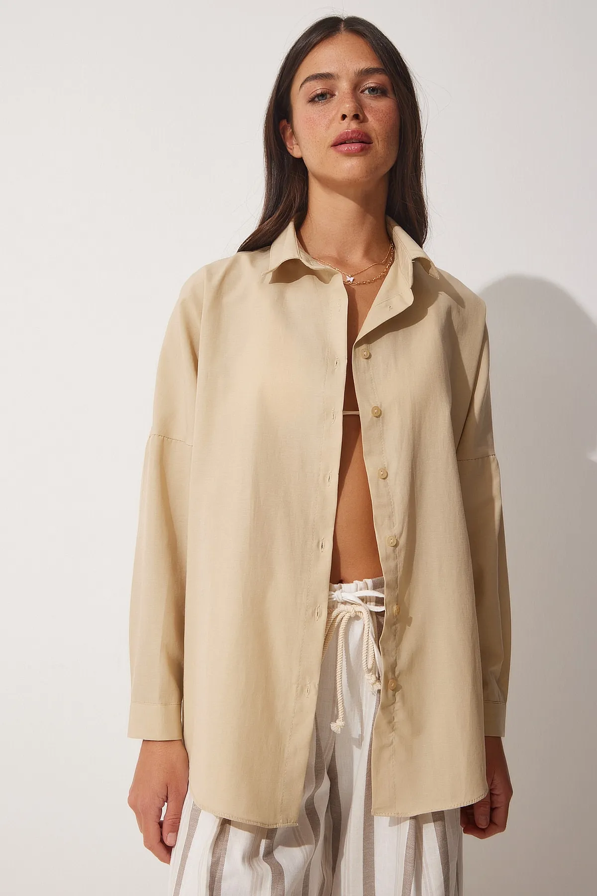 Happiness İstanbul  Hemd - Beige - Oversized
