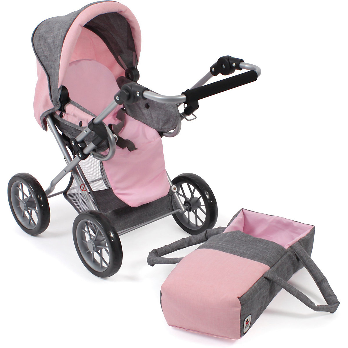 Kombi-Puppenwagen LENI, Melange grau-rosa