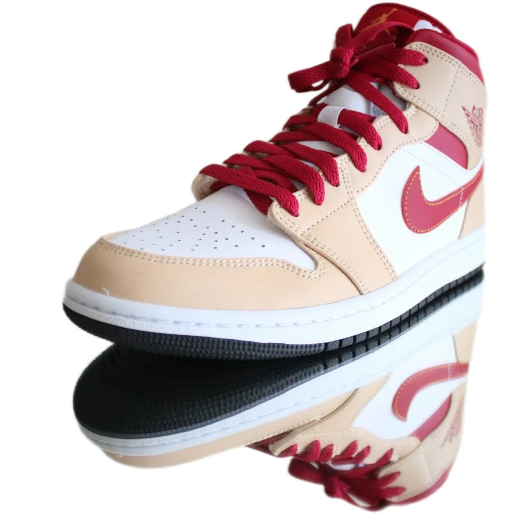 Jordan 1 Mid Light Curry Cardinal
