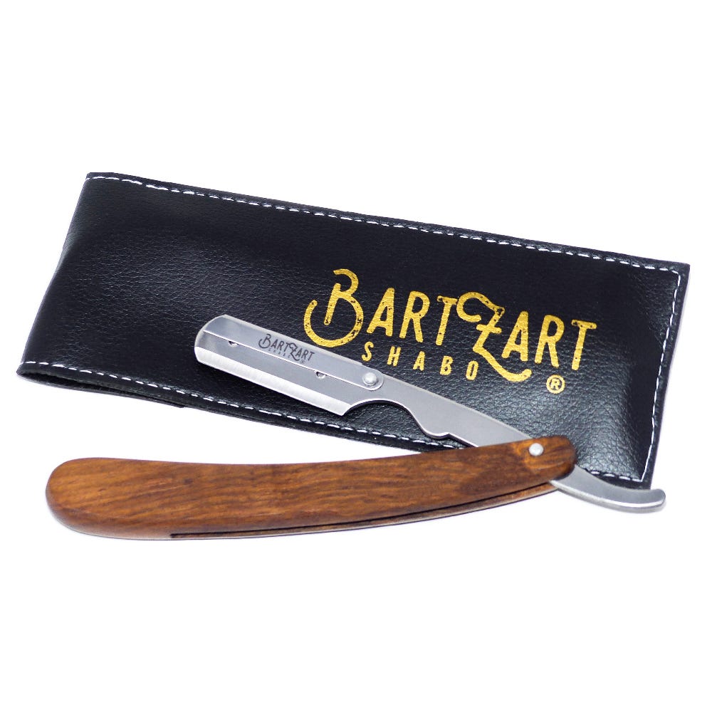 BartZart Rasiermesser mit Holzgriff und Kunstlederetui