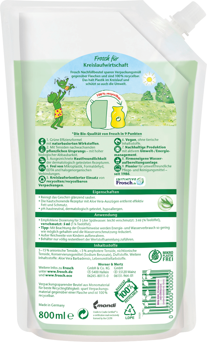 Spülmittel-Lotion Aloe Vera Nachfüllbeutel, 800 ml