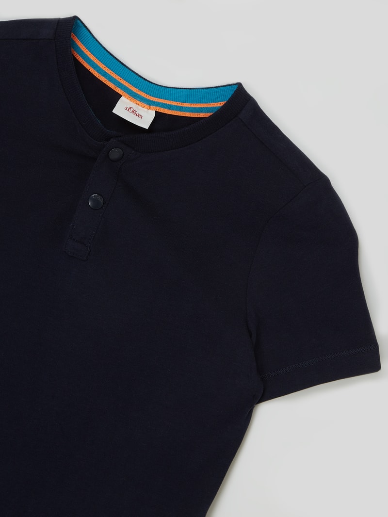 Serafino-Shirt aus Baumwolle in marineblau