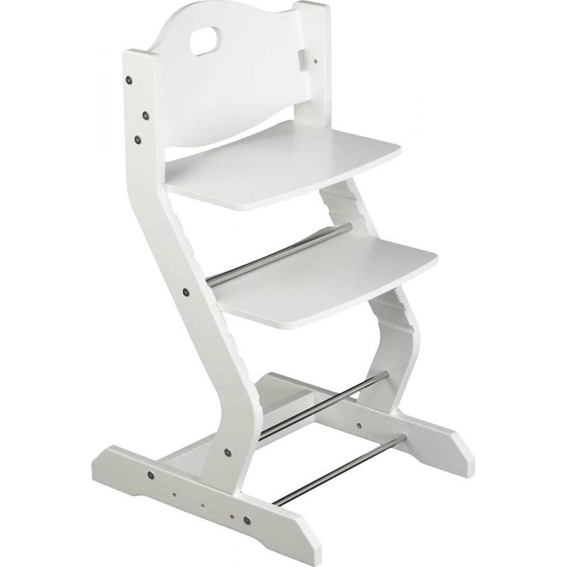 Chaise haute avec attache bébé et plateau blanc