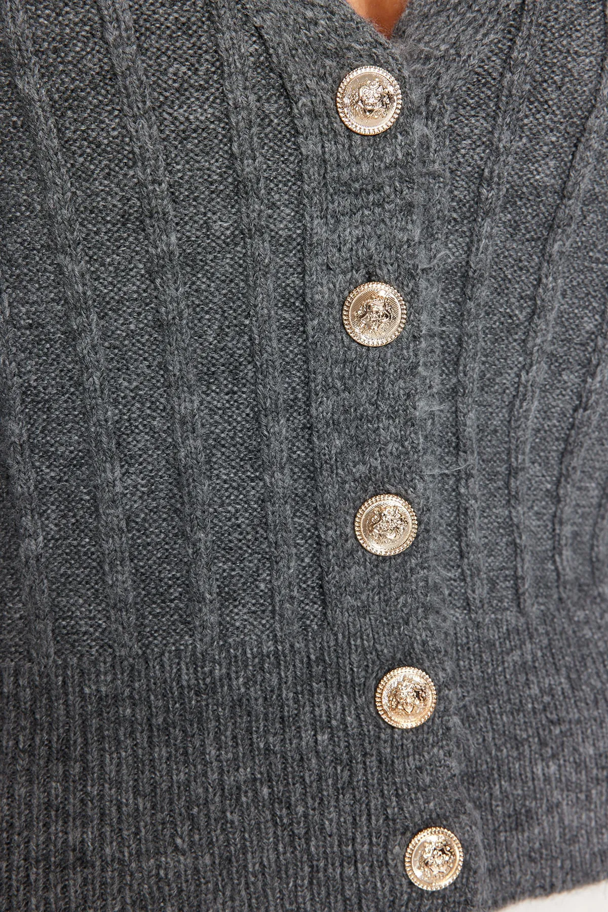 Trendyol Collection  Grauer, weich strukturierter Strick-Cardigan TWOAW24HI00152