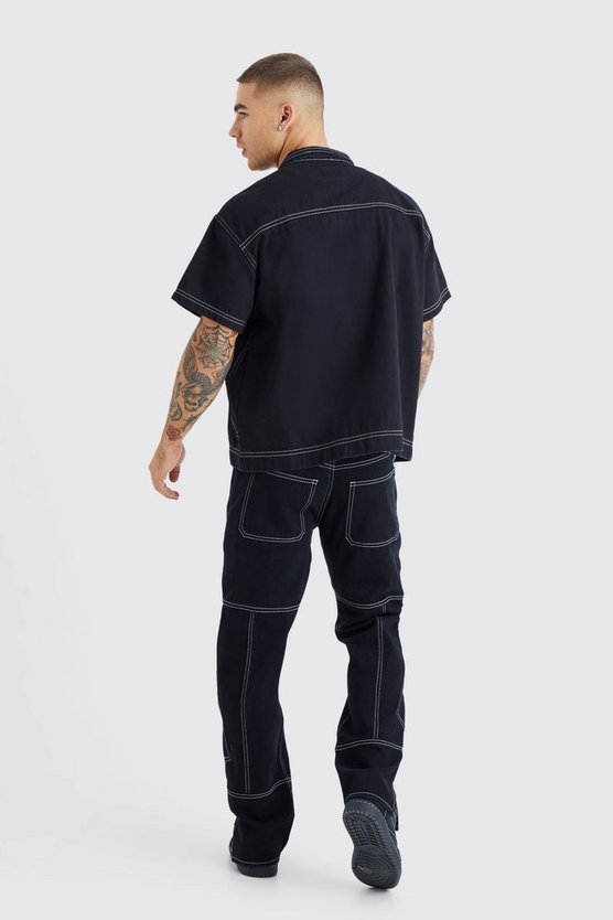 Gerade Jeans mit Kontrast-Naht und Reißverschluss-Saum
