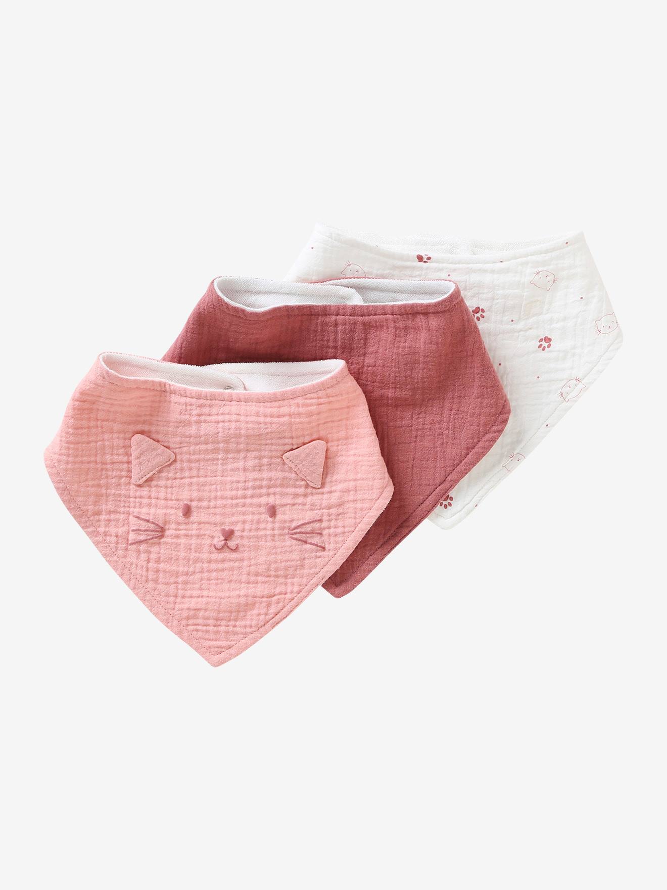 Lot de 3 bavoirs bandanas en gaze de coton vert noel