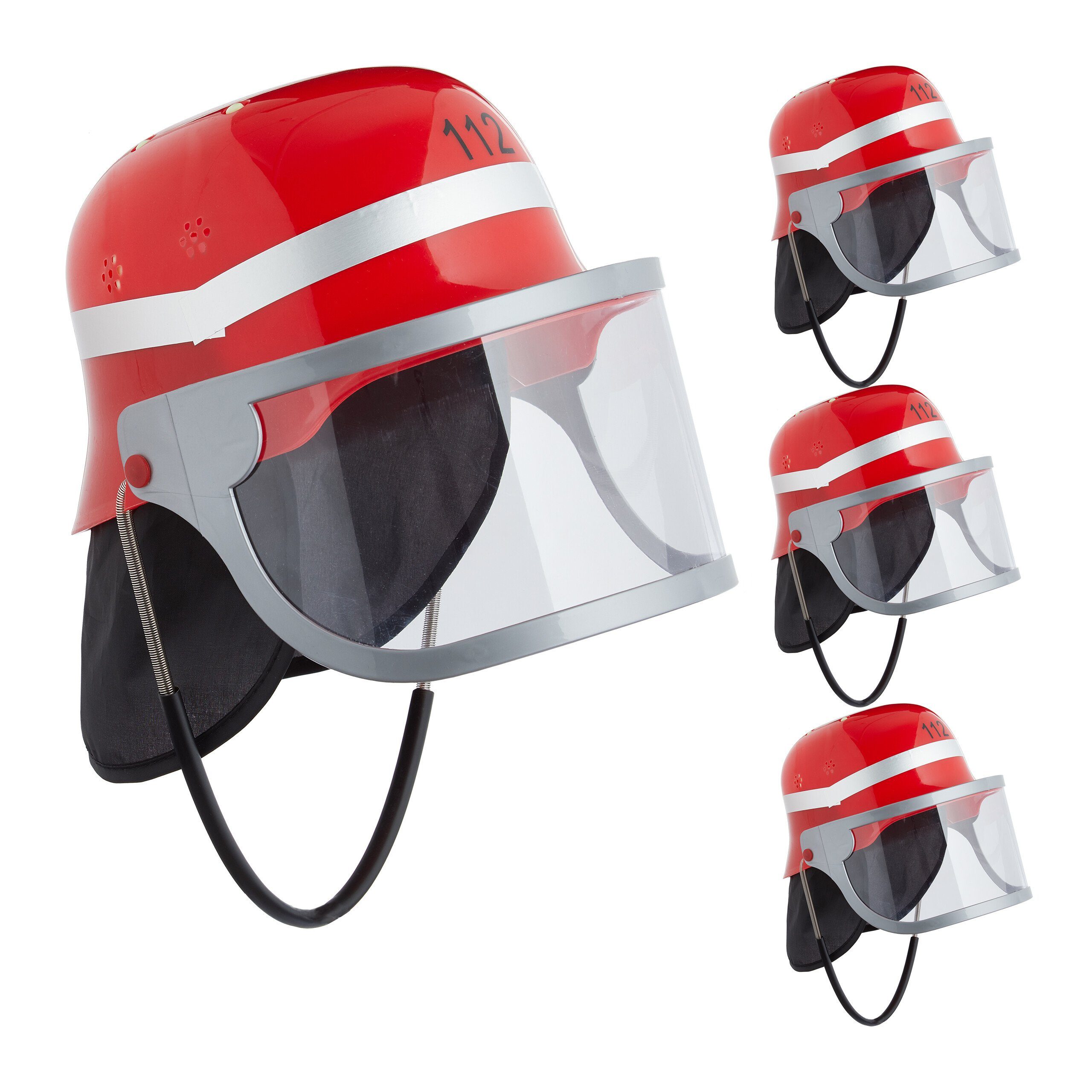 relaxdays Feuerwehrhelm 4er Set Feuerwehrhelm für Kinder in Rot
