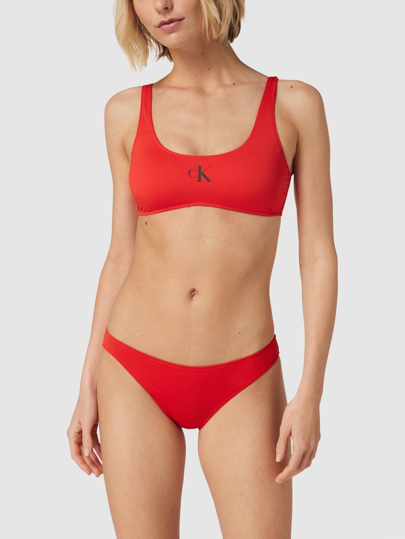 Bikini-Oberteil mit Label-Print in koralle