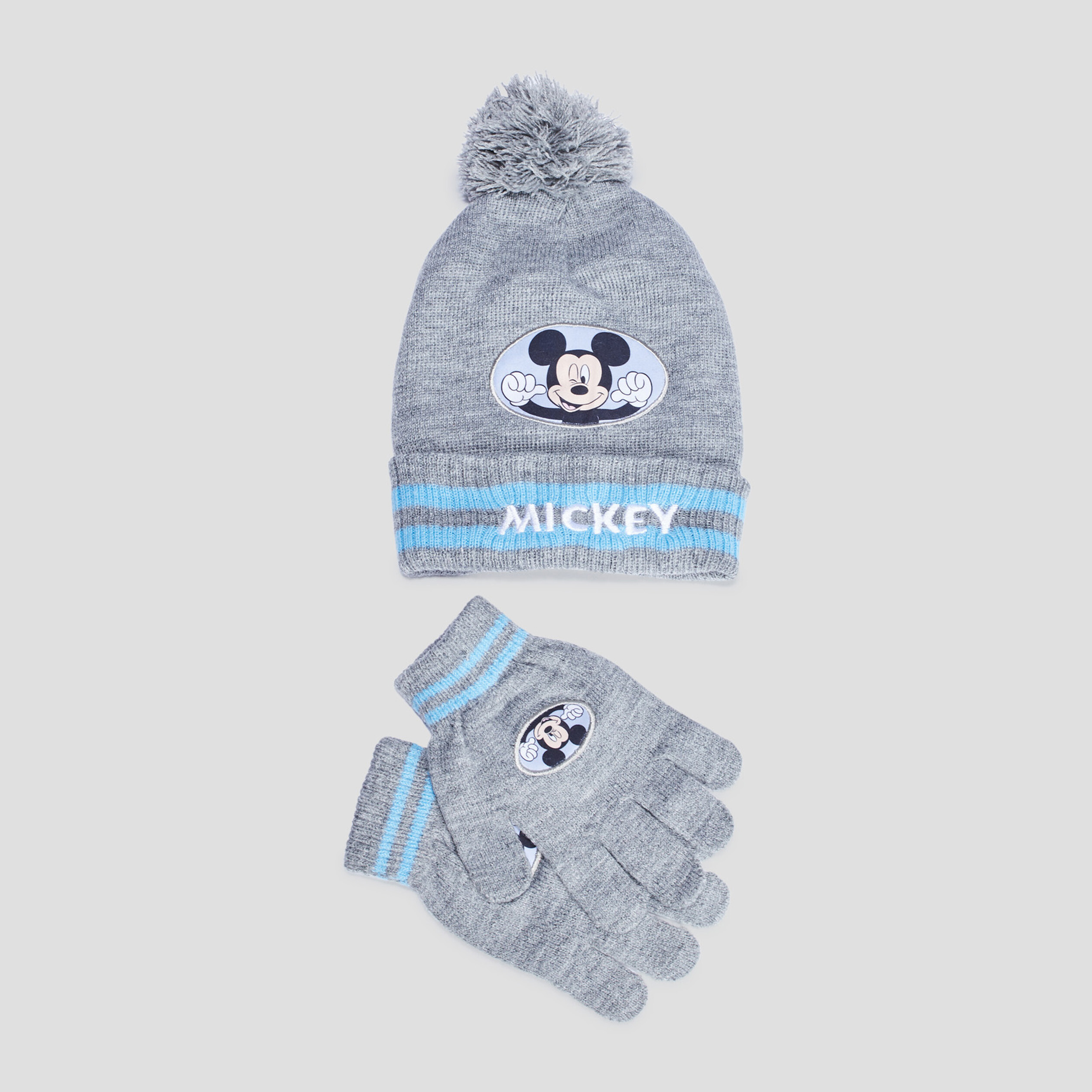 Ensemble bonnet et gants Mickey gris clair garçon | La Halle