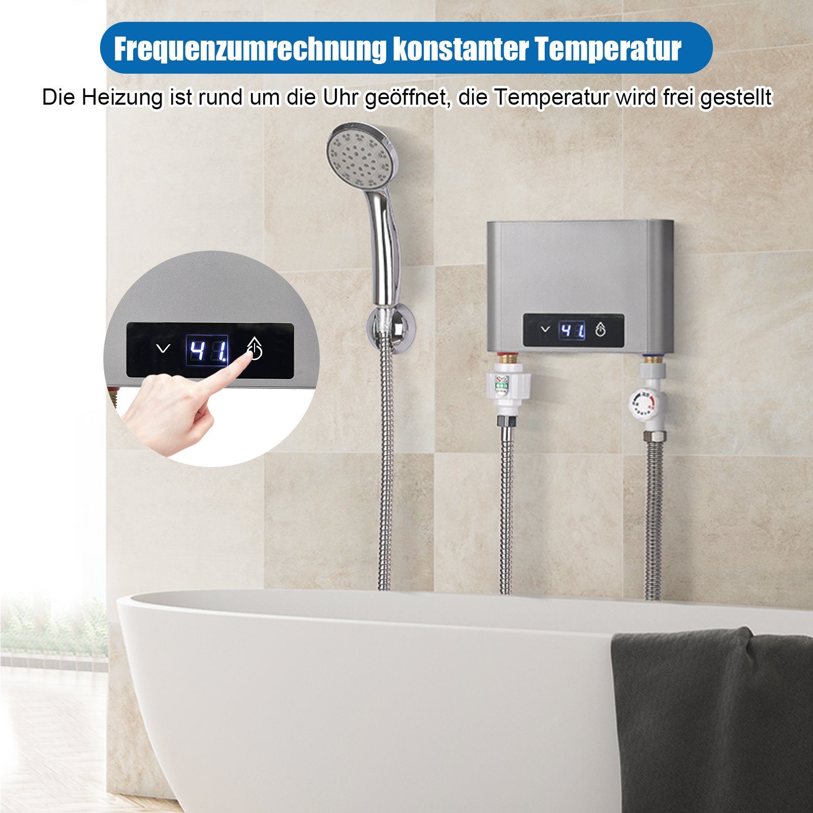 TWSOUL Klein-Durchlauferhitzer Intelligenter thermostatischer Inverter-Durchlauferhitzer5500W, 30,00 °C, max 52,00 °C, 360° lochfreie Installation, Nichrome-Drahtheizung