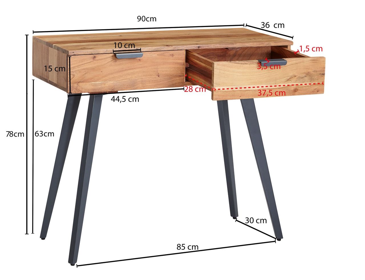 Wohnling Konsolentisch 90 x 78 x 36 cm Akazie