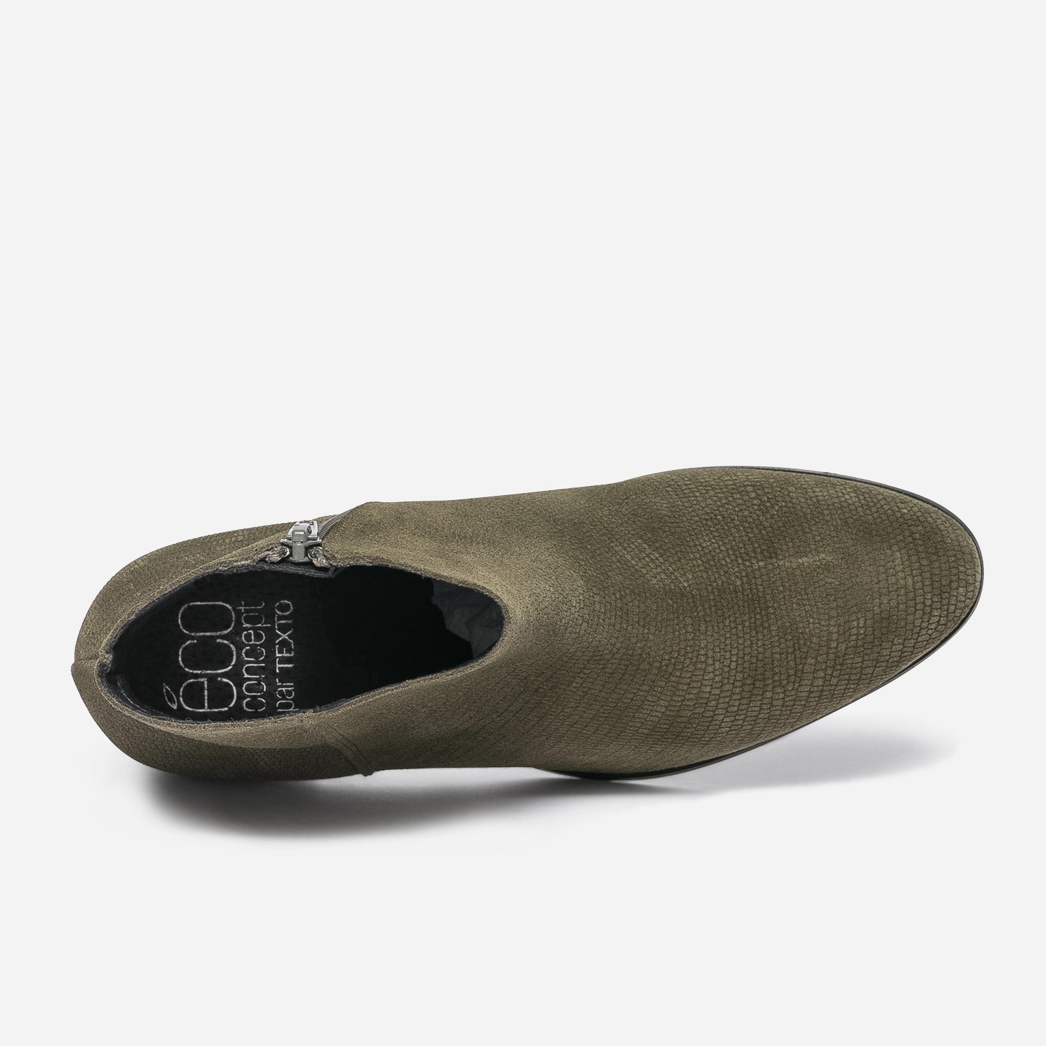 Boots TEXTO kaki éco-conçu cuir velours embossé