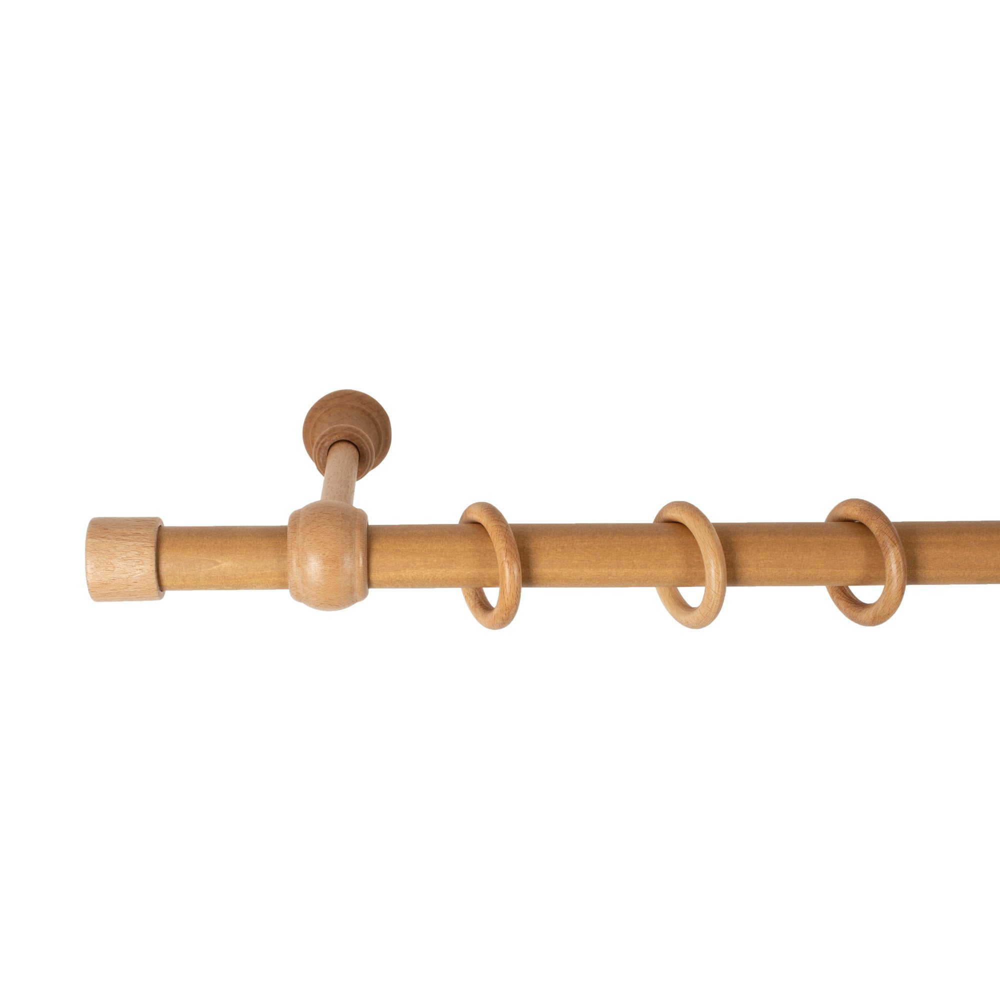Gardinenstange Cafiro, SN DECO GROUP, Ø 28 mm, 1-läufig, fixmaß, Verschraubt, Holz, Komplettset mit Ringen