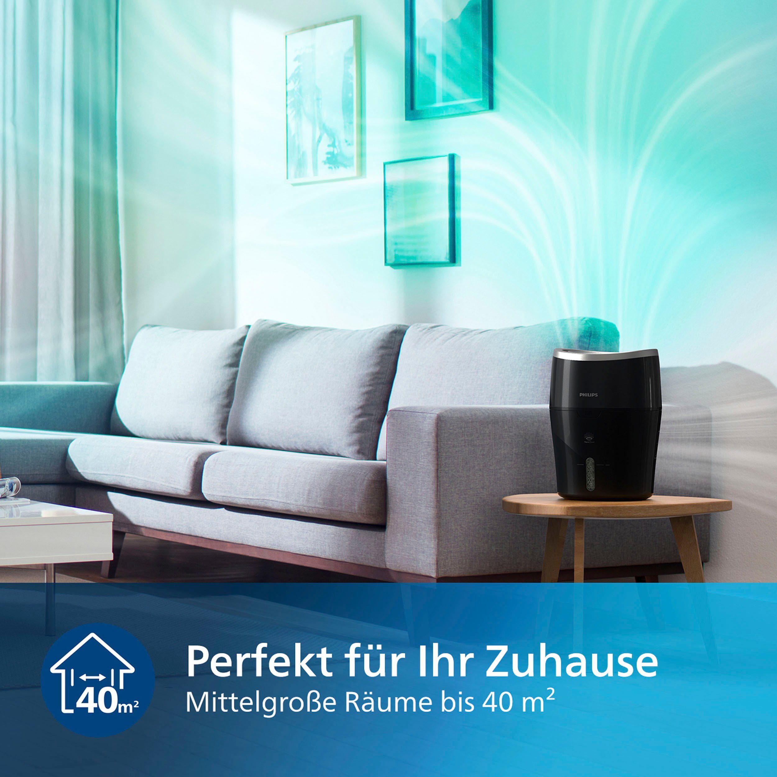 Philips Luftbefeuchter HU4814/10 2000 Serie, 2 l Wassertank, für 40 m² Räume, mit NanoCloud-Technologie