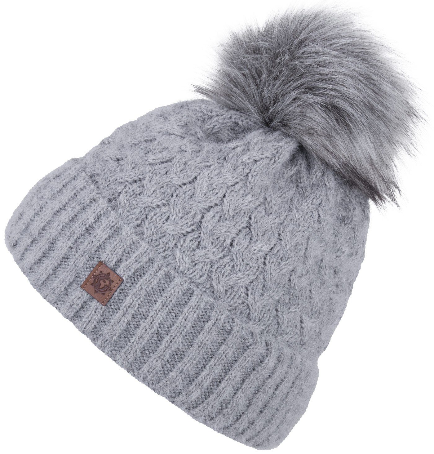 compagno Bommelmütze (1-St) Wintermütze Strick Mütze Winter Strickmütze Damen Fleecefutter Beanie