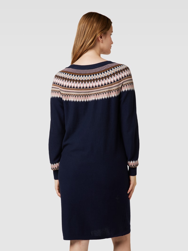 Knielanges Strickkleid mit Zickzack-Muster in marineblau