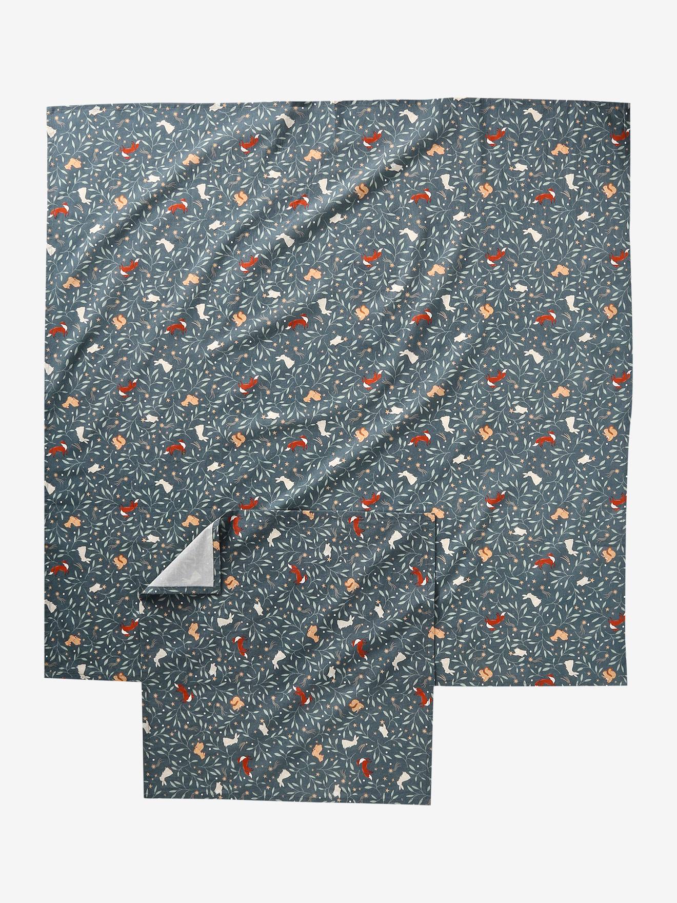 Lot de 2 emballages tissu furoshiki Brocéliande bleu imprimé