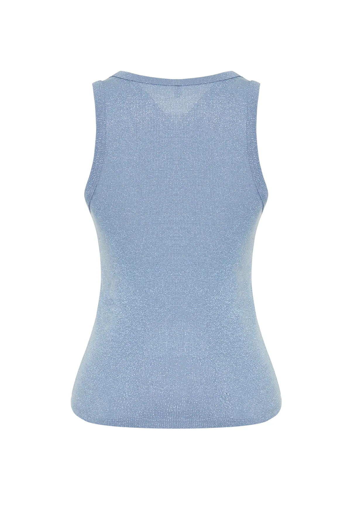 Trendyol Collection  Flexibles Unterhemd aus Strick mit Neckholder-Kragen aus blauer Folie/glänzendem Stoff, Passform TWOSS24AL00022