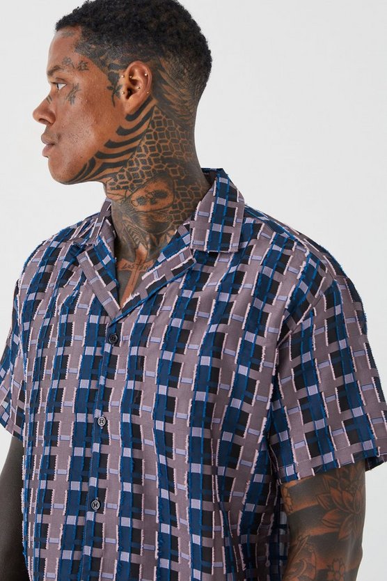 Kurzärmliges transparentes Oversize Velour-Karohemd