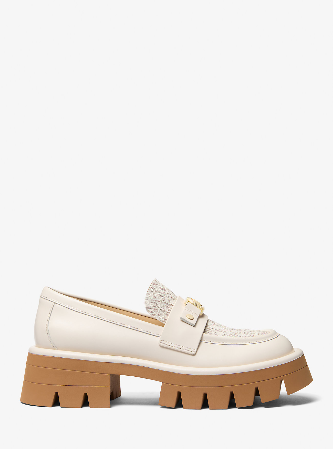 Mandy skinn- og signaturlogo-plattformloafer – VANILLA COMBO