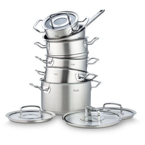 Original-Profi Collection® 6-teiliges Topf-Set mit Glasdeckeln, Dämpfeinsatz und Sauteuse