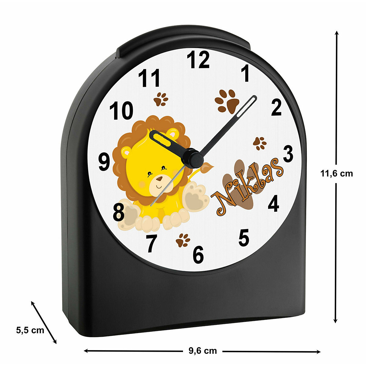 Kinder Funkwecker personalisiert mit Namen Löwe Atom-/Funkuhr, 12-Stunden-Anzeigeformat, Schlummerfunktion, Nachtlicht, Geräuschlos/Ohne Ticken
