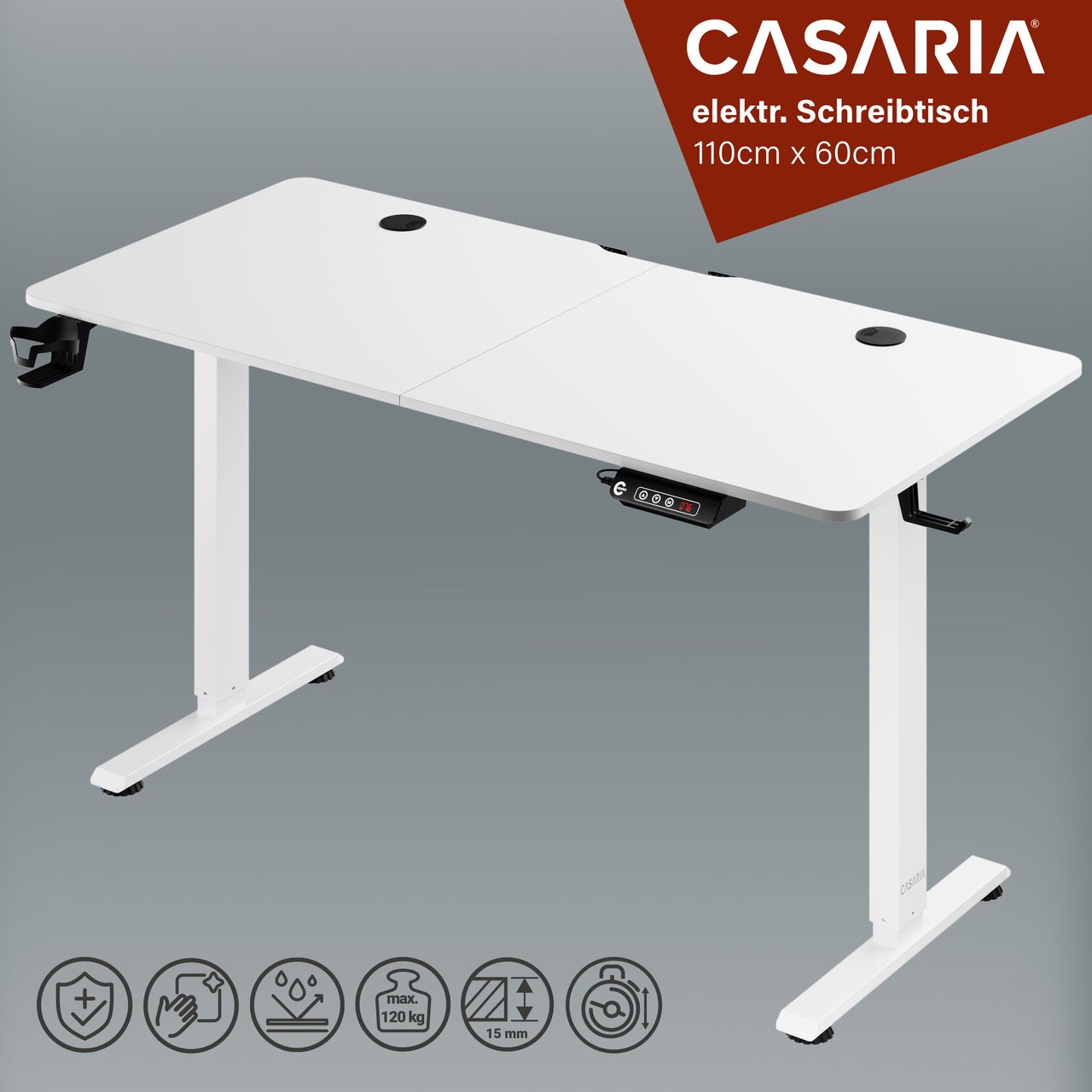 Casaria Höhenverstellbarer Schreibtisch Weiß 140x60x73-118cm