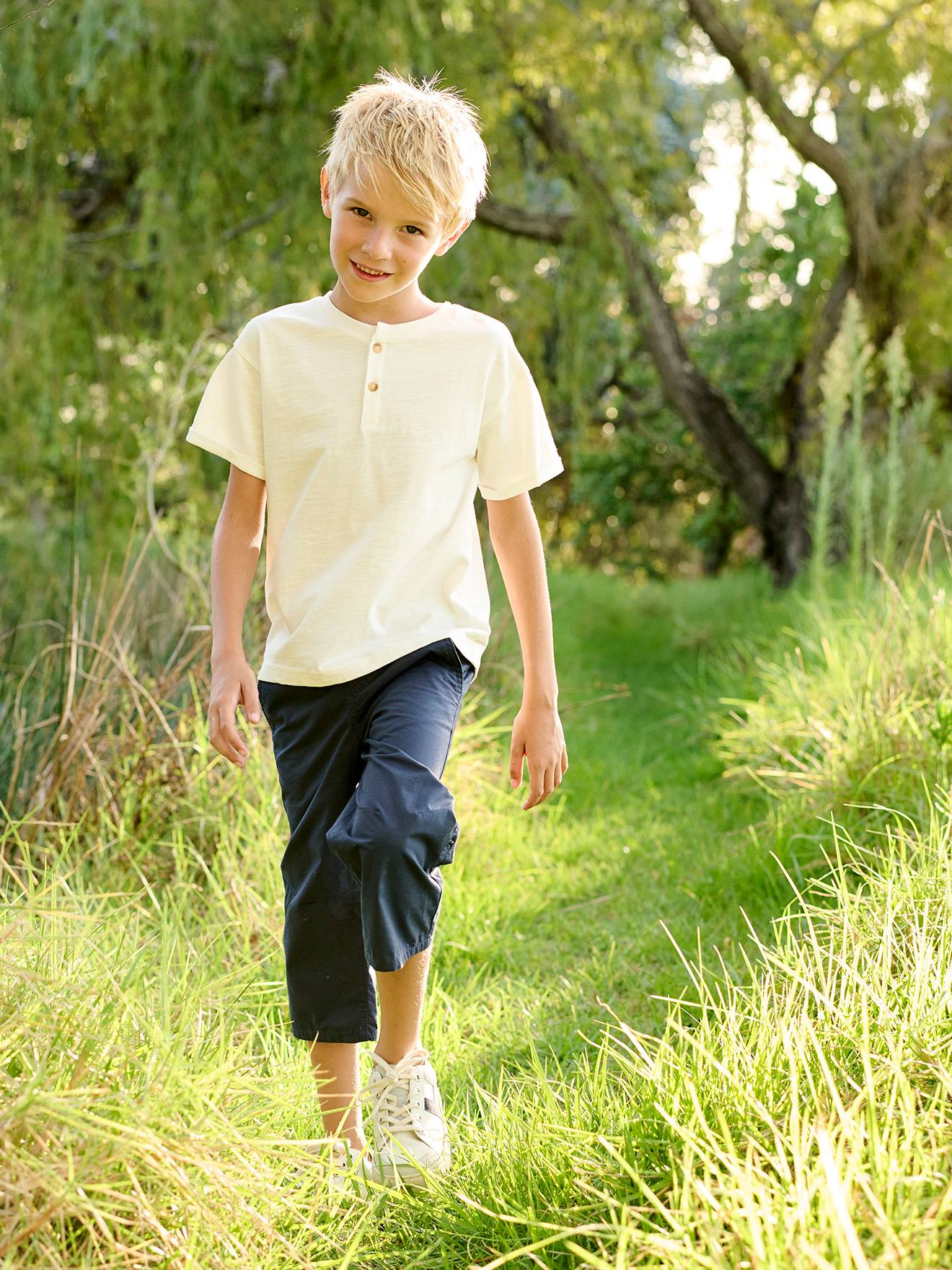 Vertbaudet Jungen Henley-Shirt mit Recycling-Baumwolle BASIC, personalisierbar - wollweiß