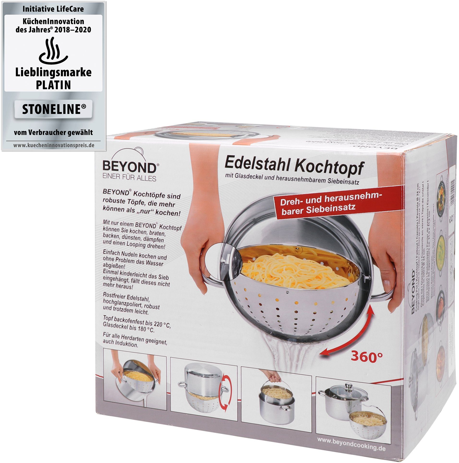 BEYOND Topf-Set, Edelstahl 18/8 (Set, 3-tlg), Kochen,Braten,Schmoren,Backen,Dünsten,Dämpfen,Blanchieren,Induktion