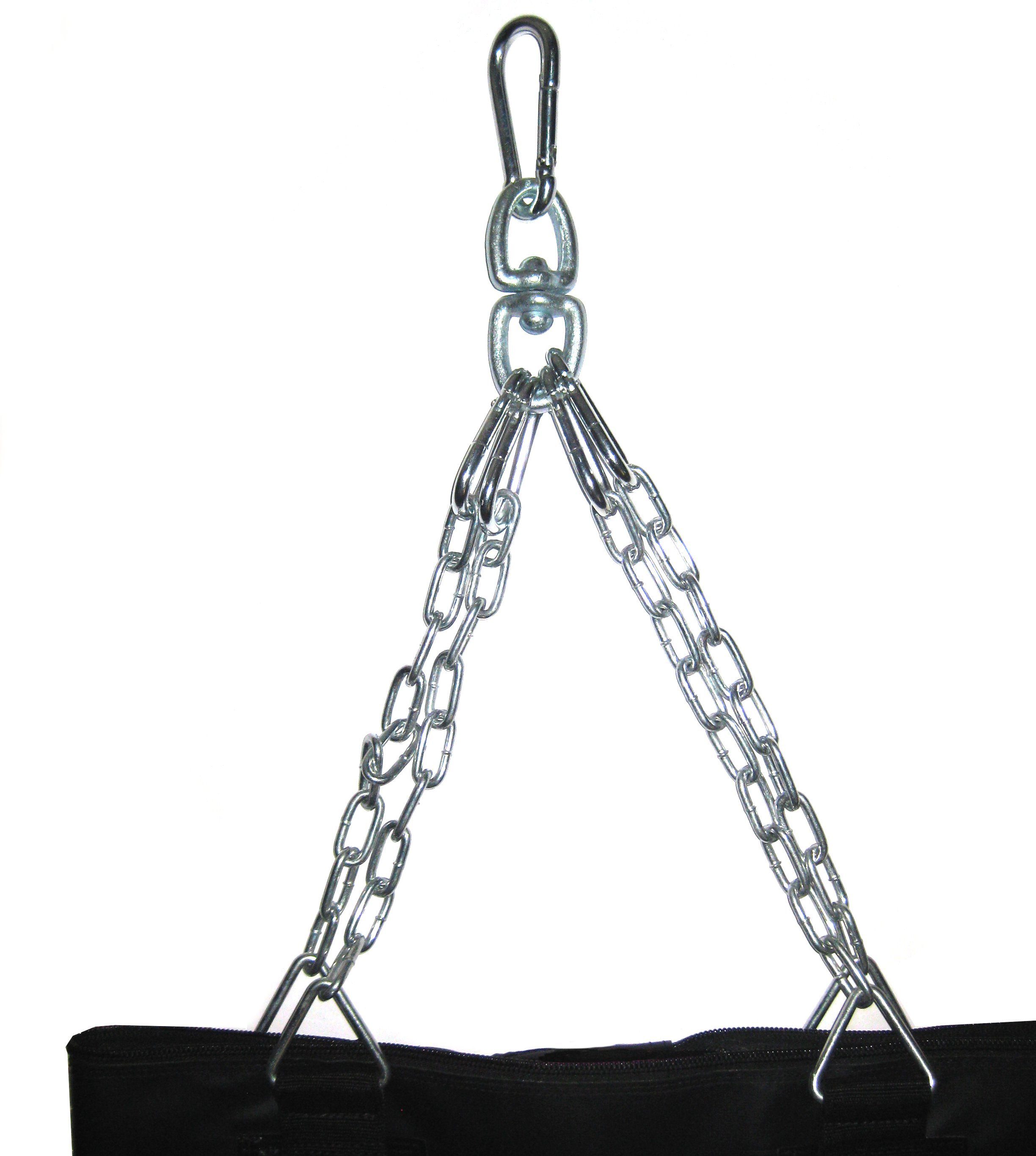 BAY-Sports Boxsack großer Profi Stahlkette Sandsack 150x35cm schwarz Kunstleder ungefüllt (schweren Vinyl mit Nylon-Gitternetzverstärkung, bis 70 kg), 4-strahlige verchromte Stahlkette, 180 x 35 cm