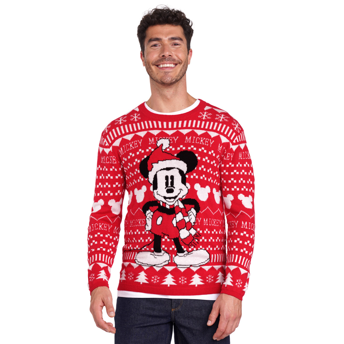 Micky Maus Weihnachtsstrickpullover rot / weiss
