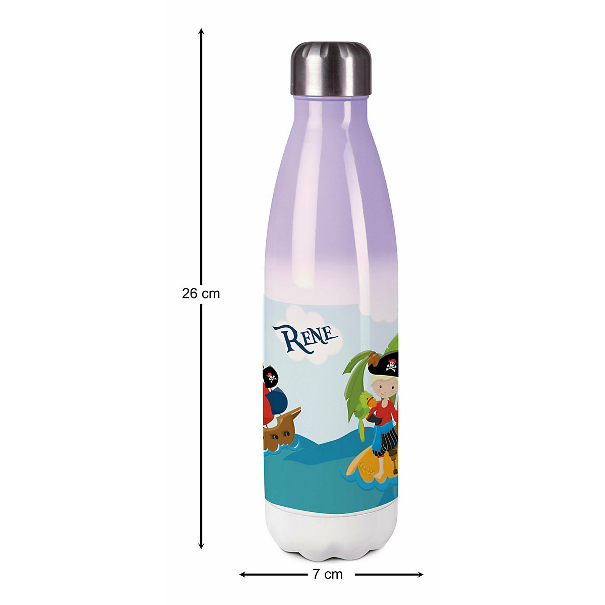 Edelstahl Kinder Thermoflasche / Trinkflasche bunt Pirat nah Spülmaschinenfest, Auslaufsicher, Bruchfest, Doppelwandig, Für Heißgetränke geeignet, Mit Deckel, Isoliert