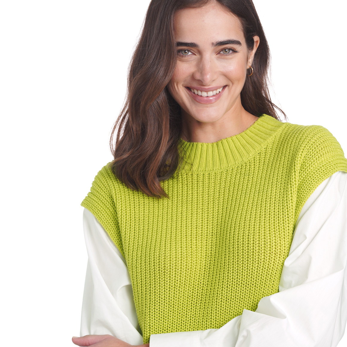 Damen Strickpullunder mit Bluseneinsatz