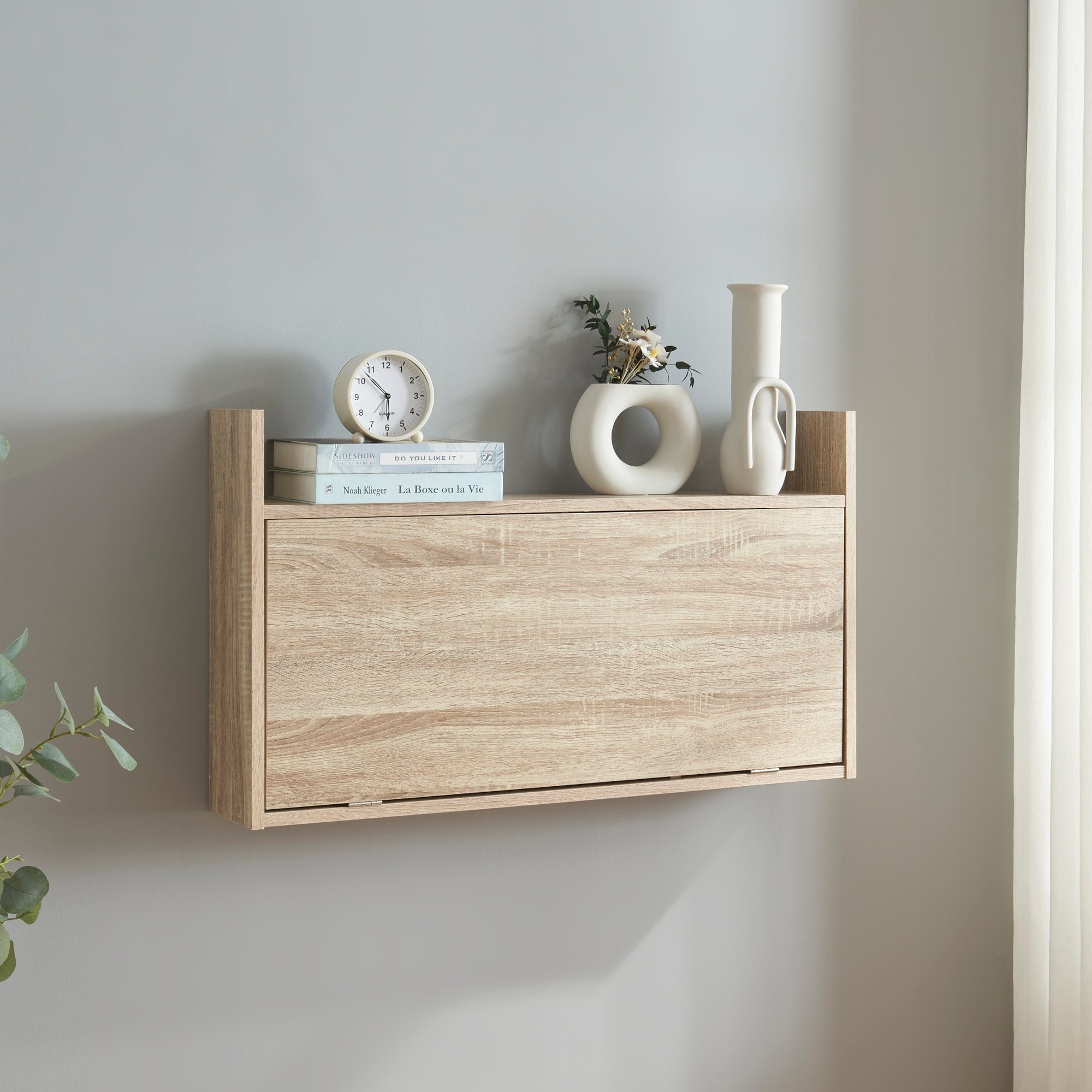 en.casa Klapptisch, Rautalampi mit 2 Fächern 83x48x14,5 cm Eiche-Optik